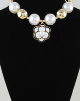 Pearled Bloom Statement Necklace - Gold Cream - Palazzo Couture Online