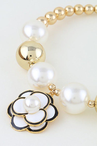 Pearled Bloom Statement Necklace - Gold Cream