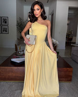 Ethereal One-Shoulder Flow Maxi Dress -Yellow