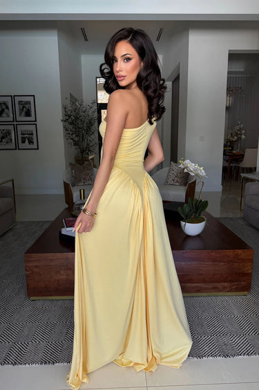 Ethereal One-Shoulder Flow Maxi Dress -Yellow