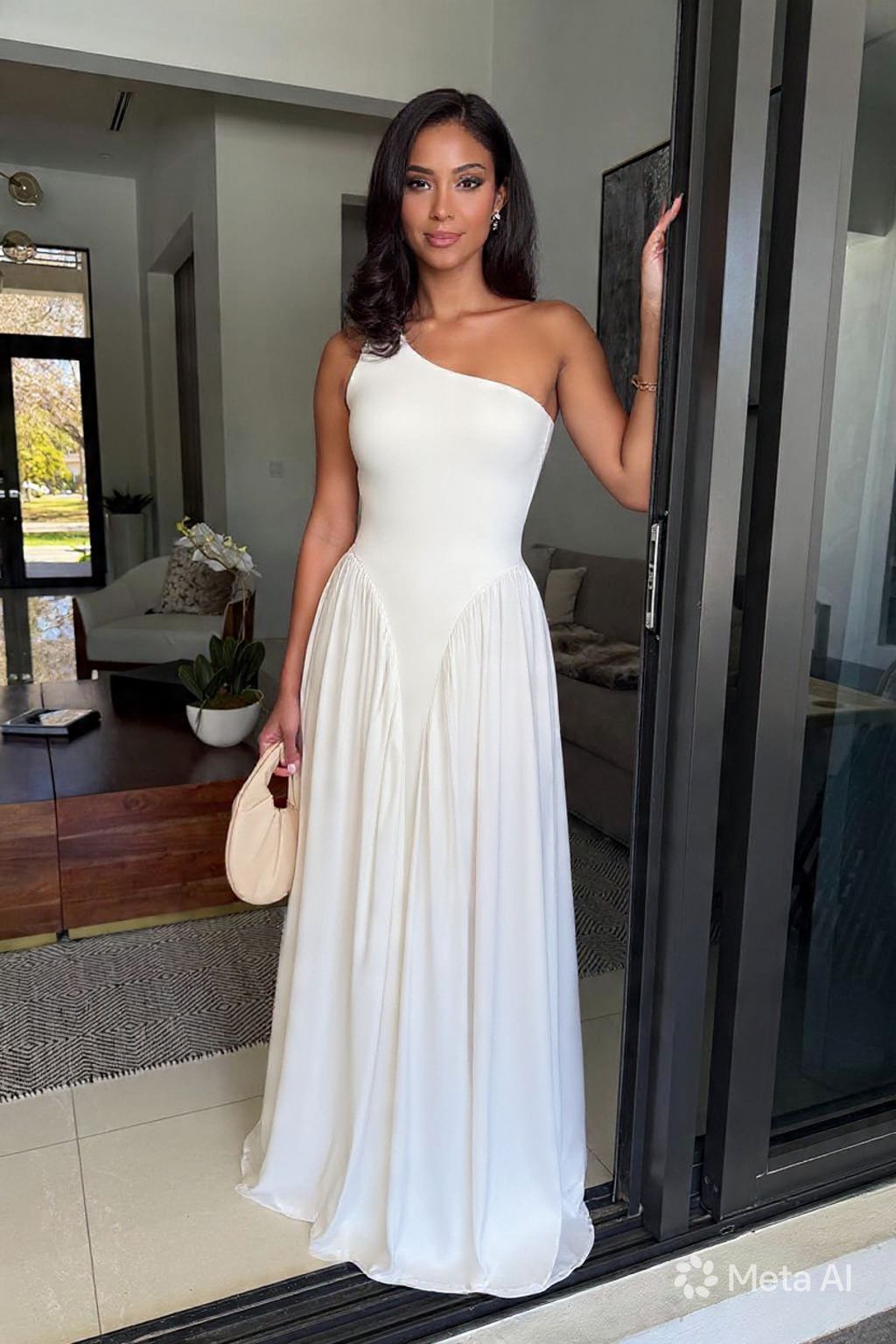 ivory one shoulder dress Ethereal One-Shoulder Flow Maxi 1 Size:0-3 months US kids' numeric length gown features a Free People la la