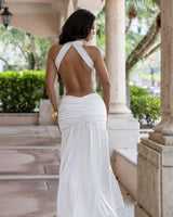 Ethereal Halter Sculpted Maxi Dress - Ivory