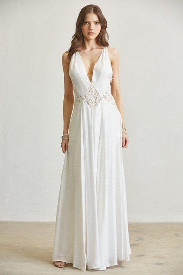 Ethereal Lace Low-Back Maxi Dress - Ivory