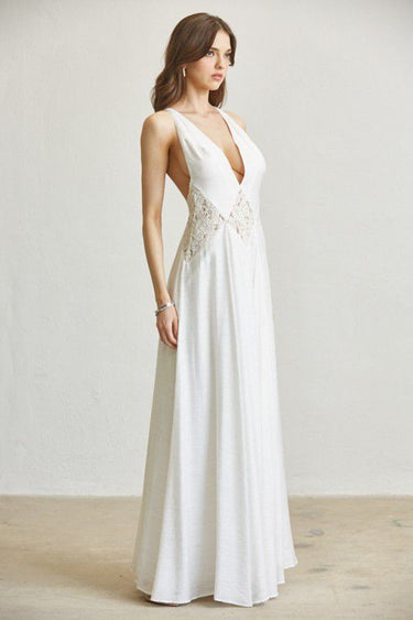 Ethereal Lace Low-Back Maxi Dress - Ivory