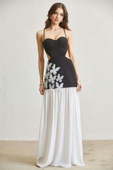 Butterfly Illusion Cutout Maxi Dress - BlackWhite
