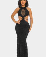 Luxe Radiance Rhinestone Cutout Maxi Dress - Black