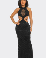 Luxe Radiance Rhinestone Cutout Maxi Dress - Black