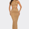 Luxe Radiance Rhinestone Cutout Maxi Dress - Brown