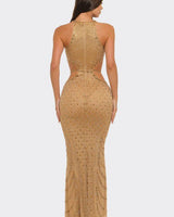 Luxe Radiance Rhinestone Cutout Maxi Dress - Brown
