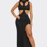 Floral Luxe Cutout Slit Maxi Dress - Black
