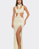 Floral Luxe Cutout Slit Maxi Dress - Ivory