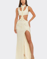 Floral Luxe Cutout Slit Maxi Dress - Ivory