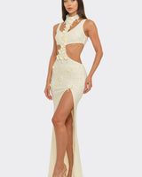 Floral Luxe Cutout Slit Maxi Dress - Ivory