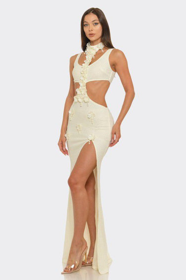 Floral Luxe Cutout Slit Maxi Dress - Ivory