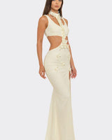 Floral Luxe Cutout Slit Maxi Dress - Ivory