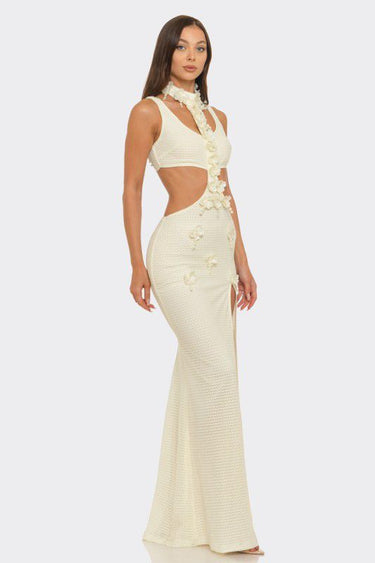Floral Luxe Cutout Slit Maxi Dress - Ivory