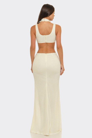 Floral Luxe Cutout Slit Maxi Dress - Ivory
