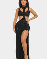 Floral Luxe Cutout Slit Maxi Dress - Black