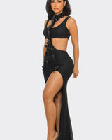 Floral Luxe Cutout Slit Maxi Dress - Black