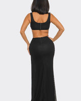Floral Luxe Cutout Slit Maxi Dress - Black
