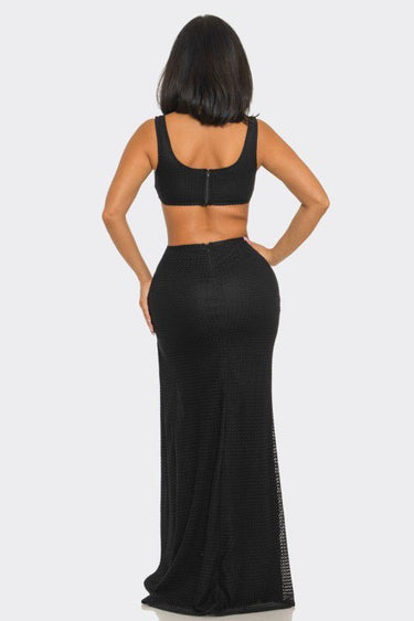 Floral Luxe Cutout Slit Maxi Dress - Black