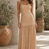 Delicate Rhinestone Drop Waist Maxi Dress - Nude Crystal