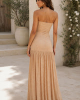 Delicate Rhinestone Drop Waist Maxi Dress - Nude Crystal