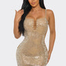 Luxe Crystal Lace-Up Rhinestone Mini Dress - Nude