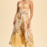 Golden Bloom Corset Midi Dress - Yellow Multicolor