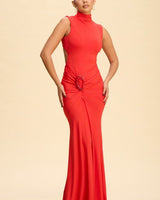 Scarlet Allure Open-Back Bodycon Maxi Dress - Red
