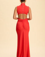 Scarlet Allure Open-Back Bodycon Maxi Dress - Red