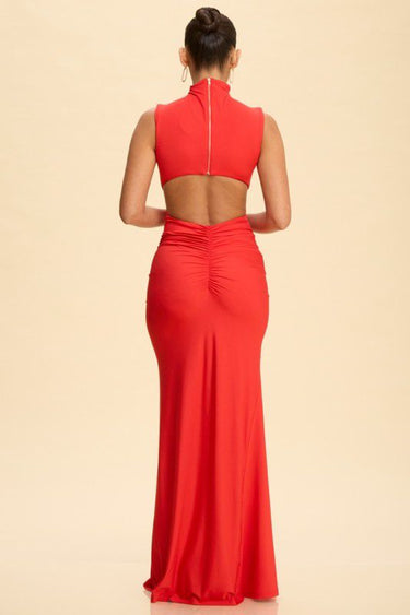 Scarlet Allure Open-Back Bodycon Maxi Dress - Red