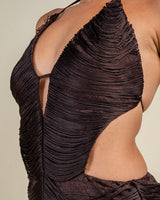Midnight Desire Lace Cut-Out Mini Dress- Chocolate