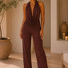 Midnight Drape Cowl Neck Pant Set- Brown