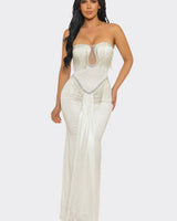Golden Fringe Siren Maxi Gown - White