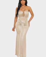 Golden Fringe Siren Maxi Gown - Champagne