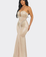 Golden Fringe Siren Maxi Gown - Champagne