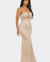 Golden Fringe Siren Maxi Gown - Champagne
