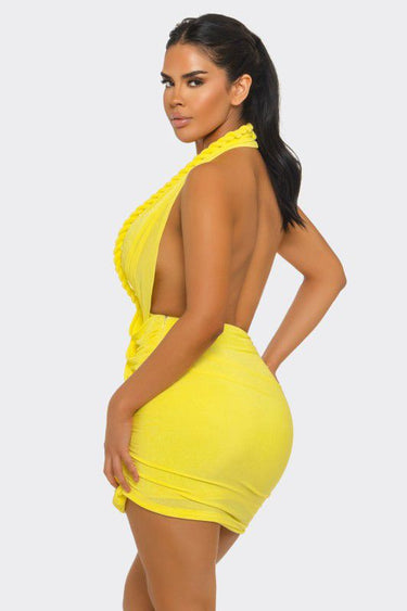 Golden Hour Braided Mini Dress - Yellow