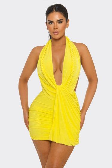 Golden Hour Braided Mini Dress - Yellow