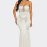 Golden Fringe Siren Maxi Gown - White
