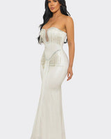 Golden Fringe Siren Maxi Gown - White