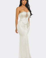 Golden Fringe Siren Maxi Gown - White