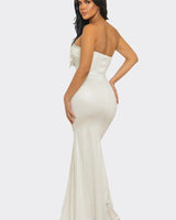 Golden Fringe Siren Maxi Gown - White