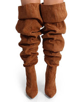 Suede over the knee boots – chestnut suede tall boots with high shaft