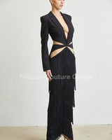A Fringe Classic Maxi Dress (Black) - Palazzo Couture Online