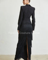 Women's Black maxi dress fringe style back view