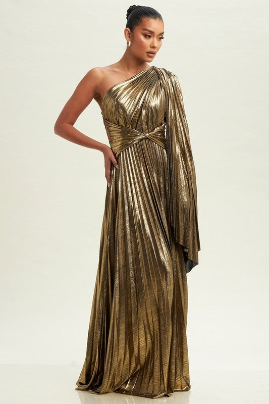 Made For Me Metallic Maxi Dress (Bronze)