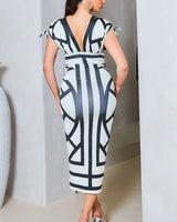 Women's Geometric Elegance midi dress elegant style back view