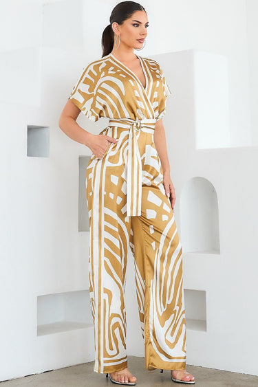 Abstract Glamour Satin Jumpsuit Camel - Palazzo Couture Online